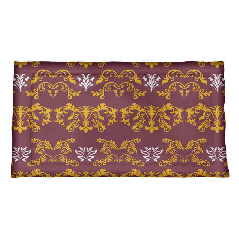 Football Baroque Pattern Pillow Sham, King, Microfiber, Burgundy/Yellow/White