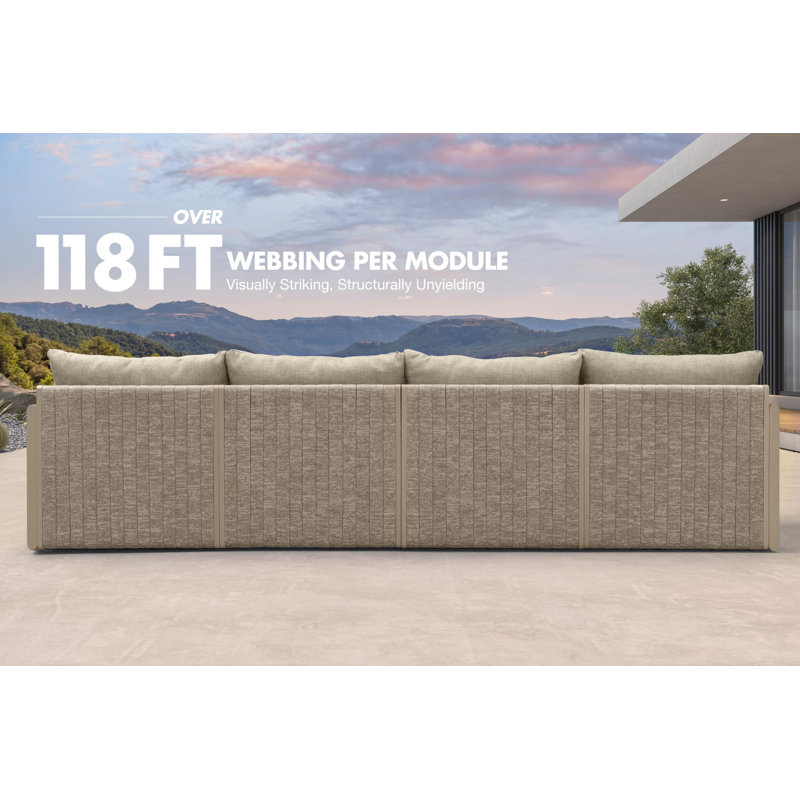 Patio Furniture Set 8 Pieces Outdoor Conversation Sets, PP Rope Patio Sofa with Cushions and Table Manual Weaving Deep Seating U Shaped Furniture for Porch Lawn Backyard Beige