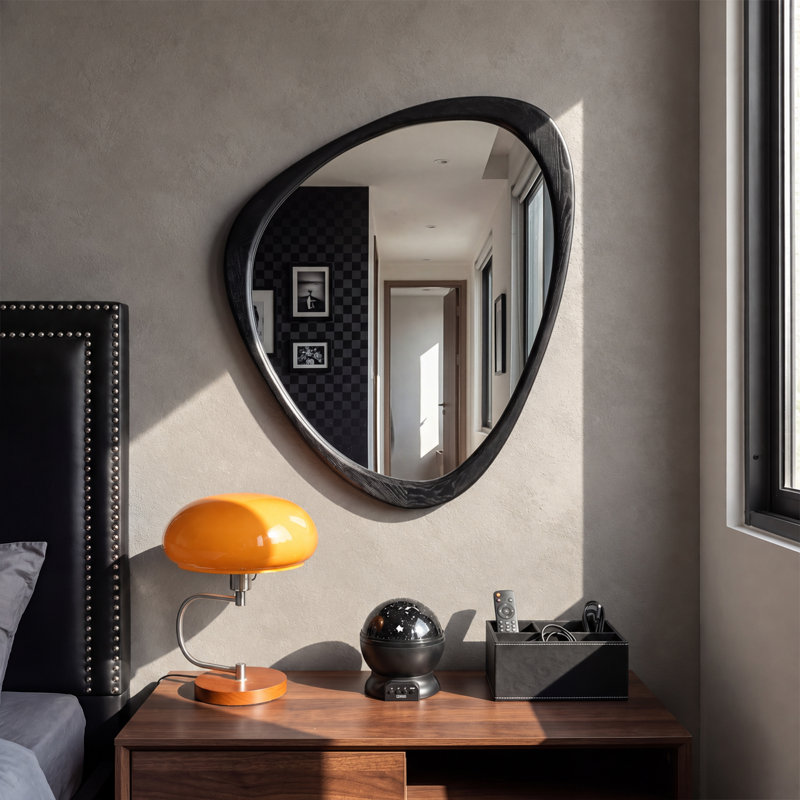 Miroir d'appoint mural asymétrique, cadre en bois massif - miroir moderne boho pour vestibule ou meuble-lavabo, 24 po x 19 po