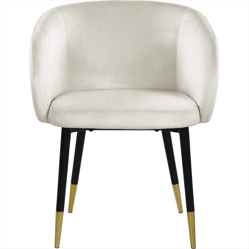 Chaise d'appoint rembourrée en velours beige doux avec bordure dorée, siège d'appoint élégant pour salle à manger Barrel