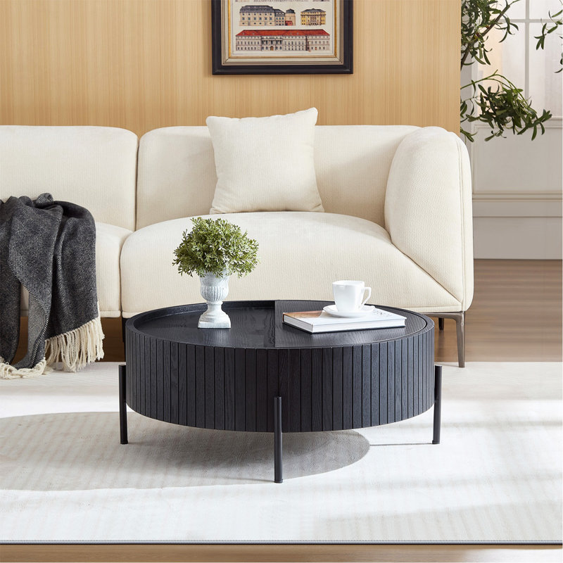 Table basse ronde avec rangement Table d'appoint moderne pour le salon et la chambre à coucher, Noir