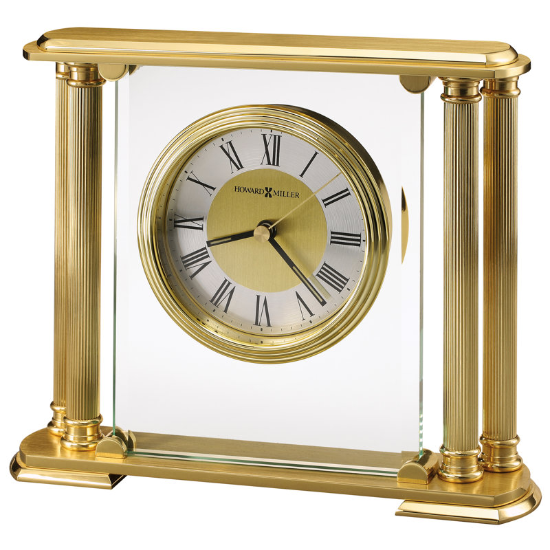 Glam Roman Numeral Mirror Quartz Movement / Crystal Tabletop Clock in Polished Brass