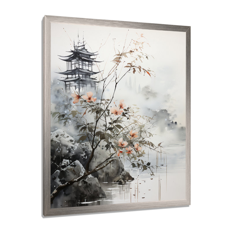Art asiatique, oiseau Sumi, sérénité - impression, H 32 po x l 16 po x P 1 po, Cadre simple argenté