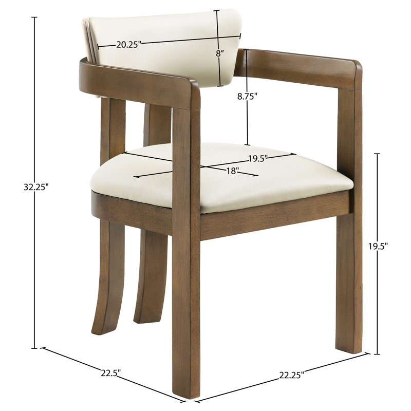 Chaise rembourrée en cuir Phalan, Cuir crème végétalien, Noyer teinté