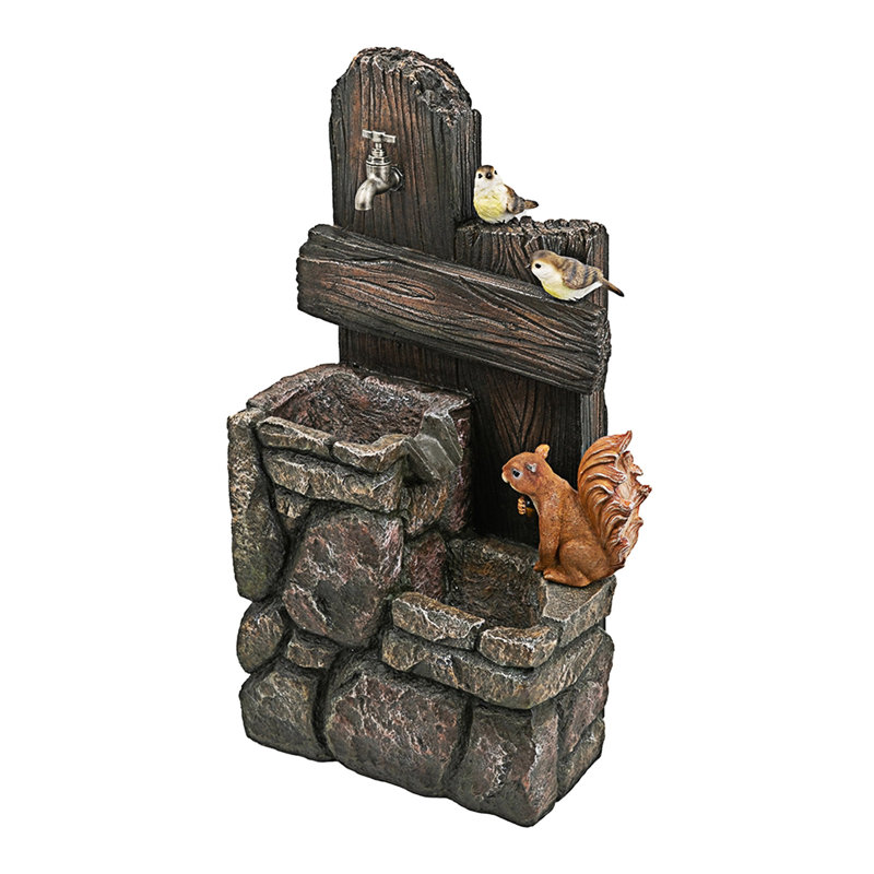 Two-Tiered Water Fountain With Woodland Animal Design