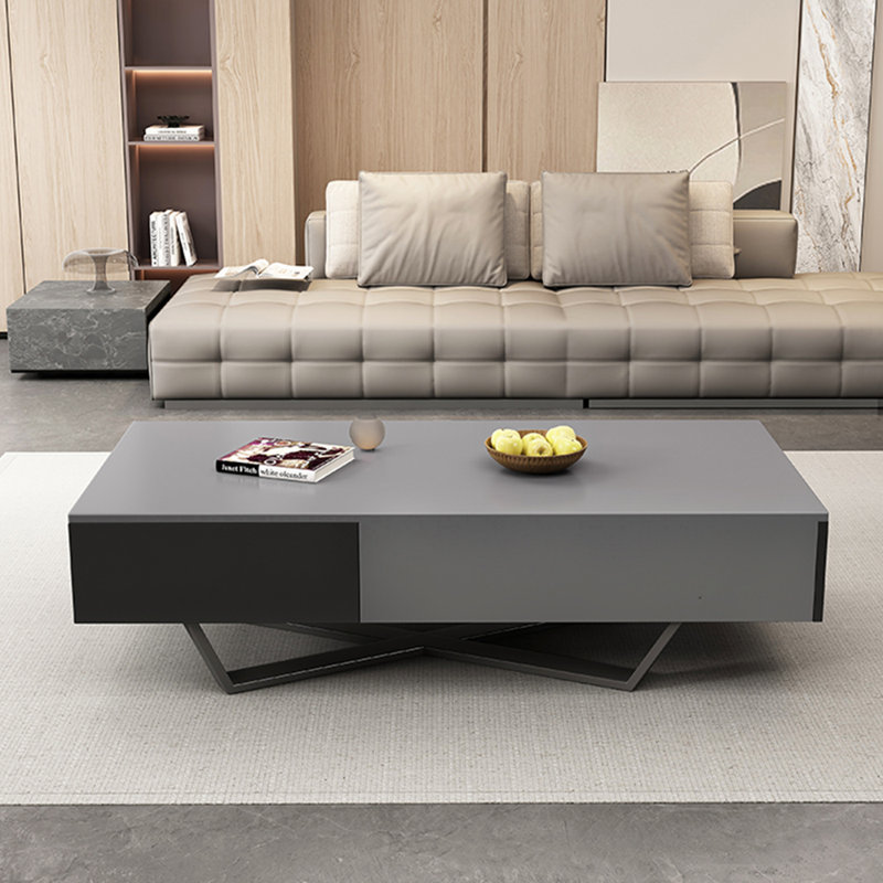 Solid wood multi-functional simple tea table, 17.72" H x 55.12" L x 27.56" W, Gray/Black
