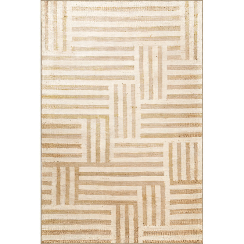 Tapis décoratif moderne à rayures beige, Tapis de couloir 3 pi 9,81 po x 9 pi 10,11 po