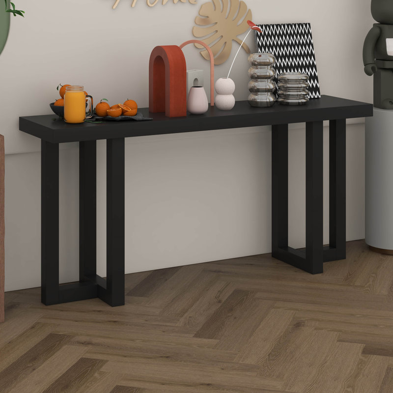 Console moderne avec base géométrique, table d'entrée en bois de pin massif 63 pouces, canapé, table d'appoint contemporaine