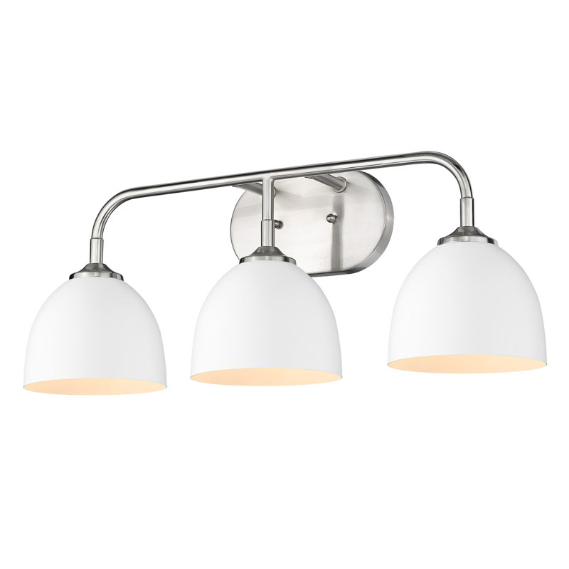 Ringwood 3-Light Steel Vanity Light with Dome Shades, Pewter, Matte White