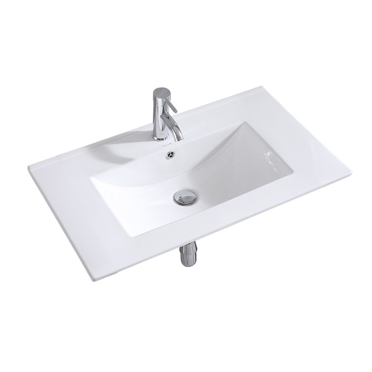 Wonline 18.1'' White Ceramic Rectangular Bathroom Sink with Faucet and Overflow
