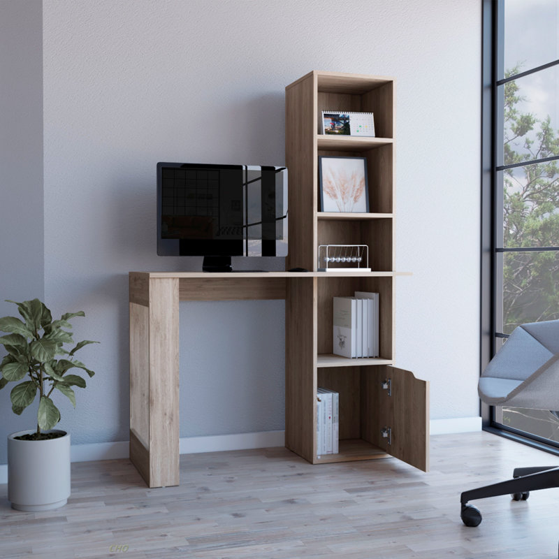 Computer Desk With Bookcase And Cabinet, Natural