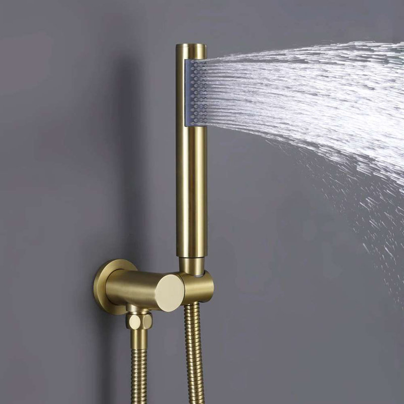Varese LED Brushed Gold Thermostatic Shower System with Handheld Spray and Jetted Body Sprays