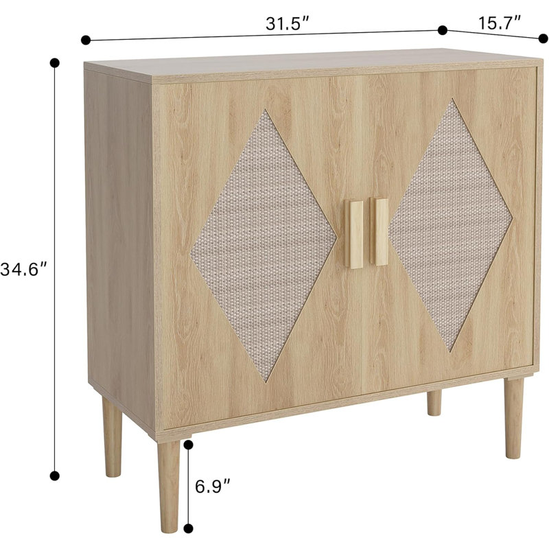 Buffet d'entrée avec rangement, armoire de rangement avec 2 décorations en rotin, armoires de buffet, armoires décoratives