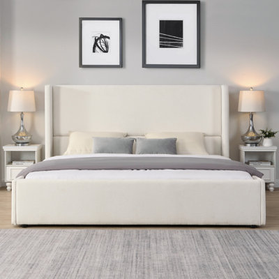 Upholstered Bed, Wingback Bed With Tall Headboard