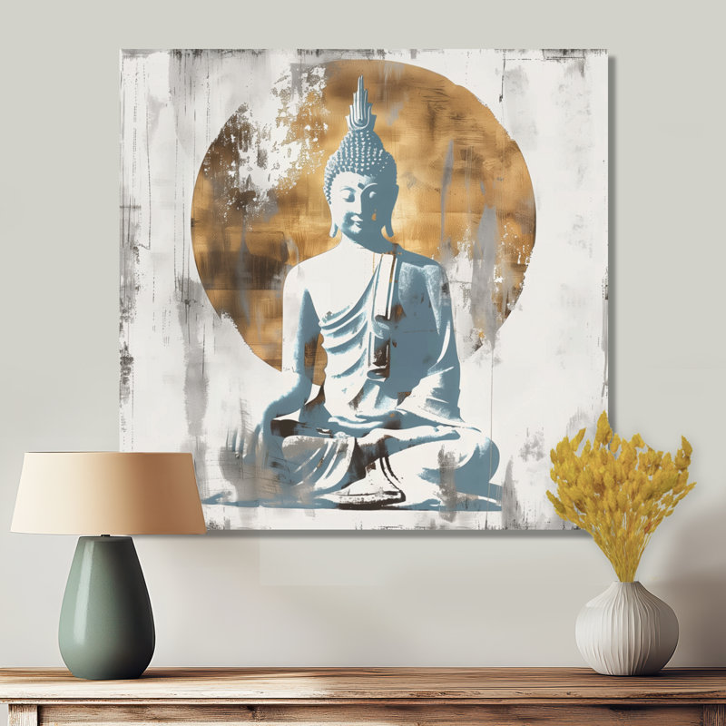 Bouddha doré gris et doré, réflexion IV - salon d'art mural bouddhisme, Toile tendue, H 16 po x l 16 po x P 1 po