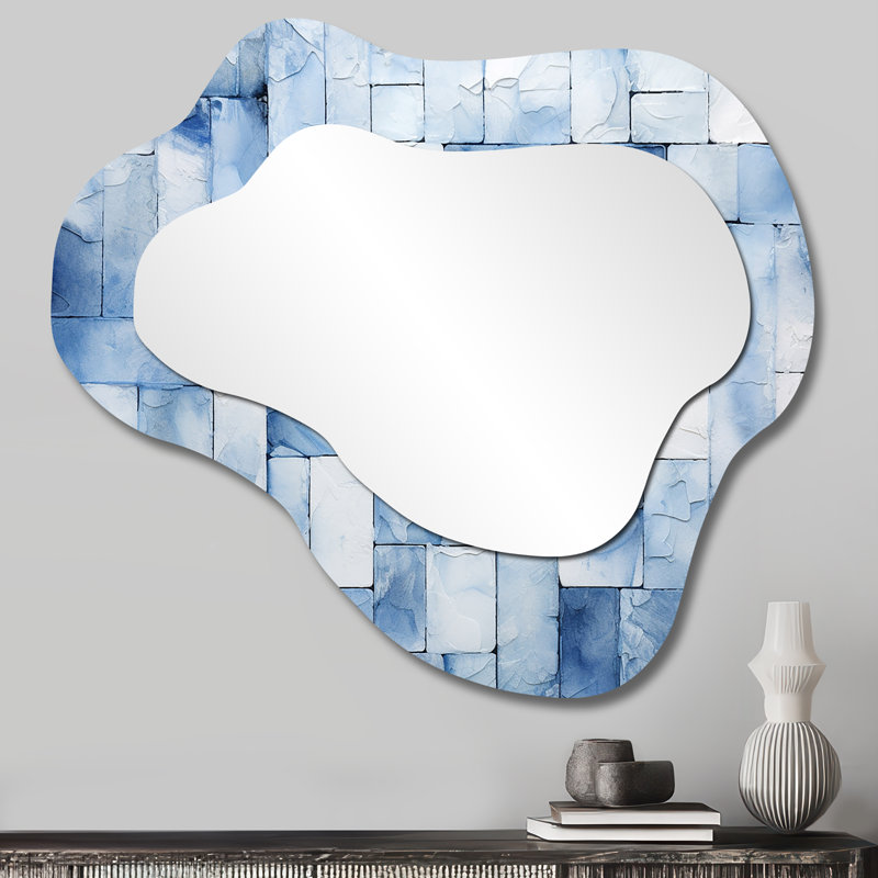 Carrelage scandinave blanc et bleu II - Grand miroir mural bohémien, 25 po x 28 po