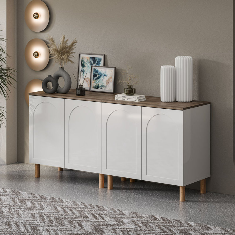 Bohem Sideboard with MDF Doors, White/Walnut, 34" H x 70" W x 20" D