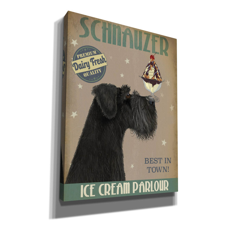 «Schnauzer, Black, Ice Cream» par Fab Funky, art mural sur toile, H 16 po x l 12 po x P 0,75 po