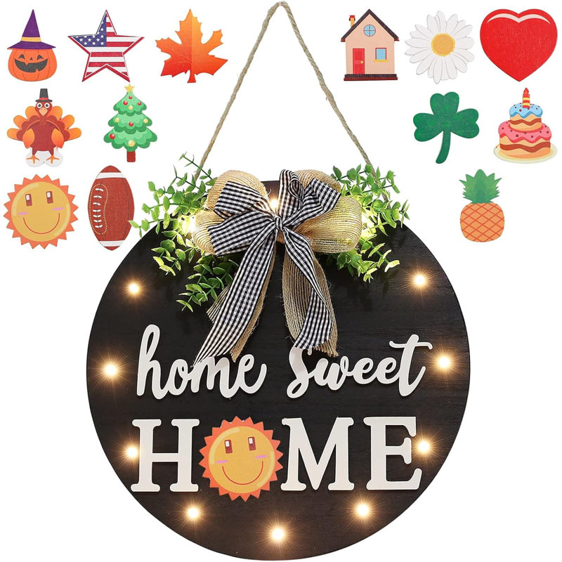 Farmhouse Interchangeable Welcome Decor 12 in. x 12 in. Round Black by Wooden Wall Art