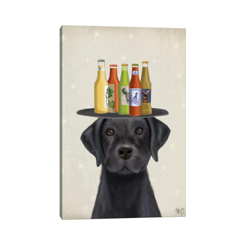 Labrador Black Beer Lover by Fab Funky - Wrapped Canvas Gallery-Wrapped Canvas Giclée, 20.32 cm H x 30.48 cm W