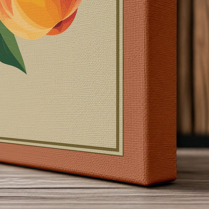 Peaches and Leaves Botanical - Wrapped Canvas, 18x12 - 45.7 x 30.5 cm, Terracotta Border