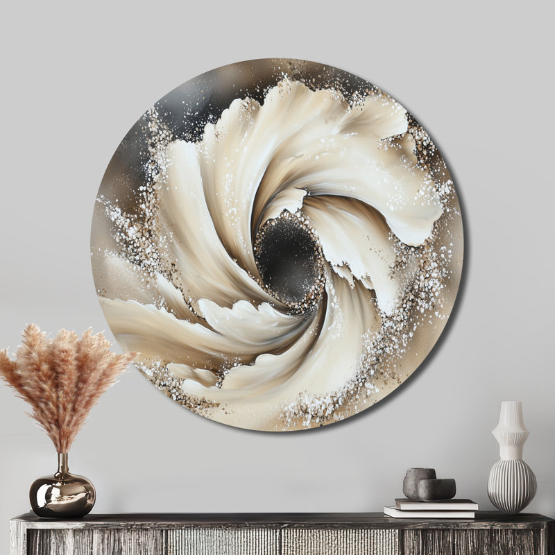 «Celestial Beige Vortex Illusion», art mural rond en métal bord de mer, vue sur l'océan et le lac, H 23 po x l 23 po