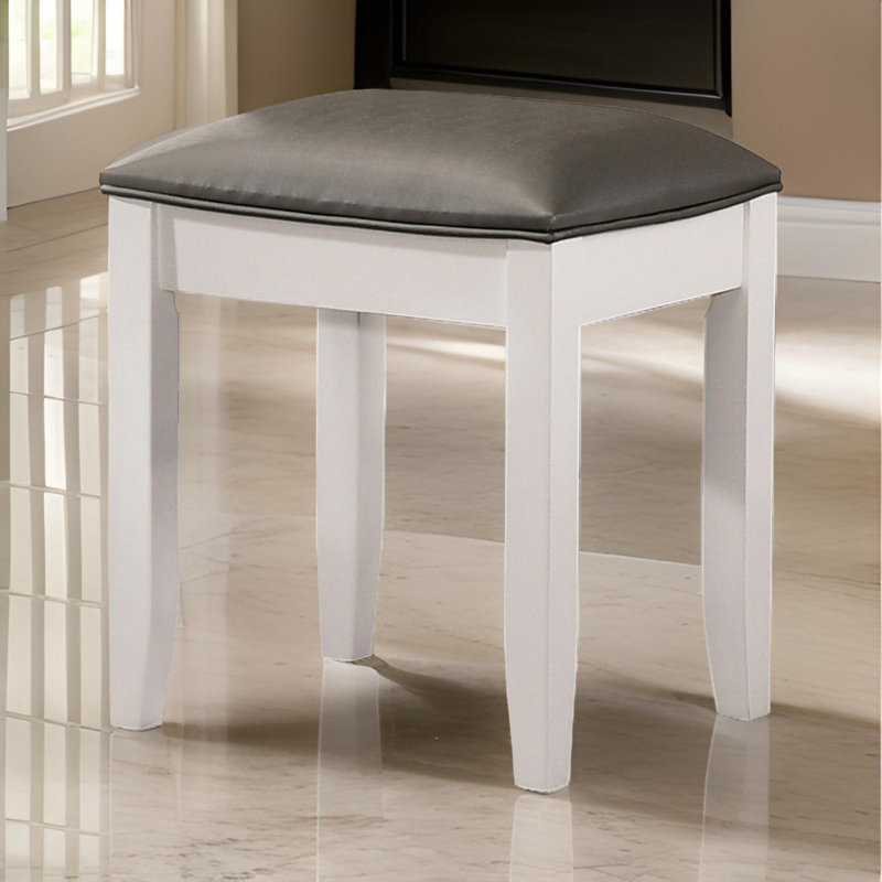 Tabouret de coiffeuse Kamille, Blanc brillant, Métallique
