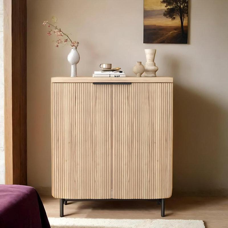 32" Buffet Cabinet With Storage, Sideboard Cabinet With Fluted Door, Kitchen Buffet Storage Cabinets With Adjustable Shelves, Sideboard Cabinets For Living Room, Entry, Hallway
