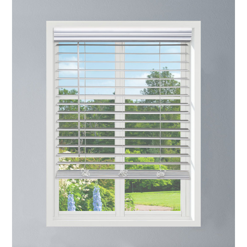 Linen Avenue Cordless Faux Wood Blind White, Flush Inside Mount (No Valance Side Pieces/Returns Included, Arrives ½ Inch Narrower)