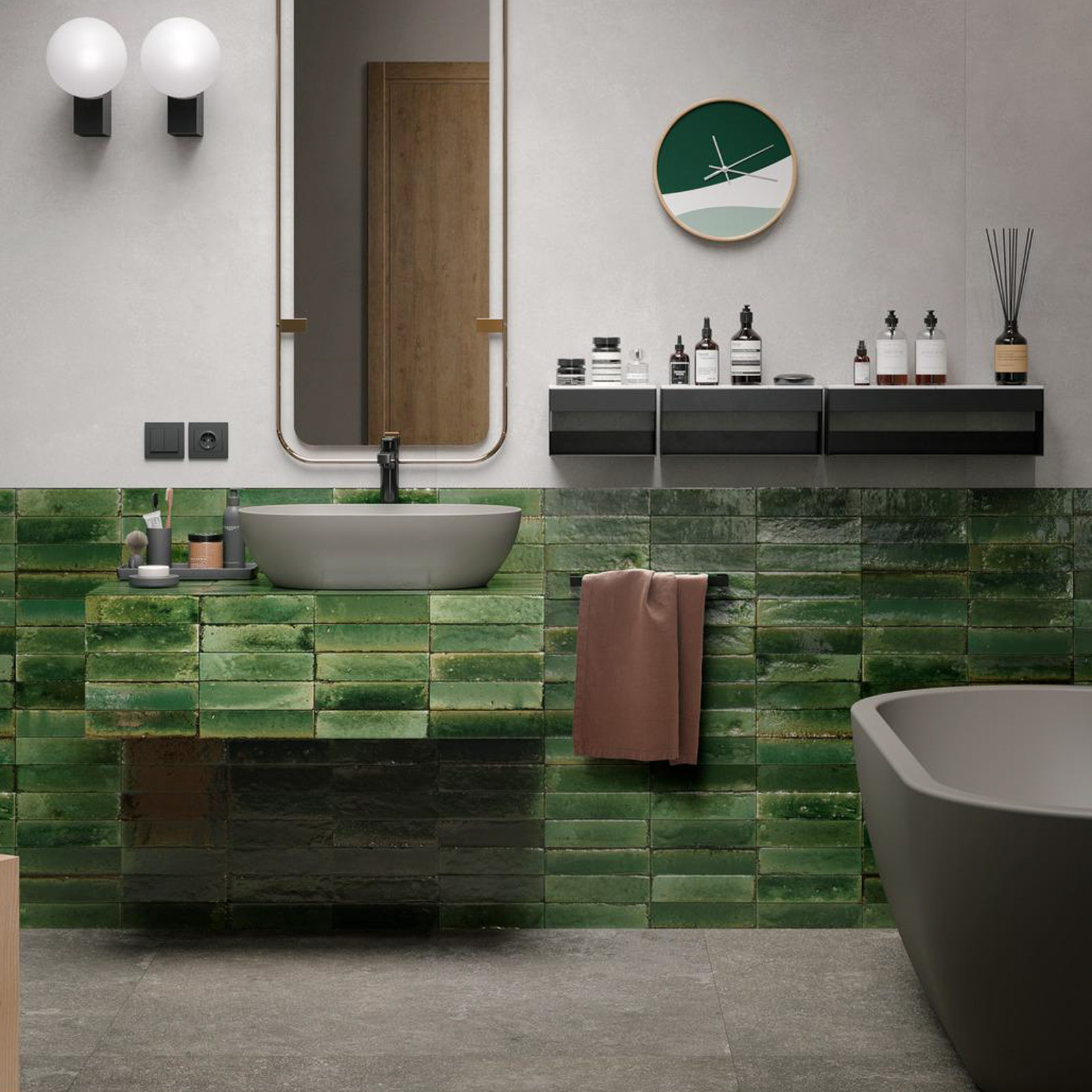 Lucca 2.5" x 9.5" Porcelain Subway Tile, Oliva Emerald Green