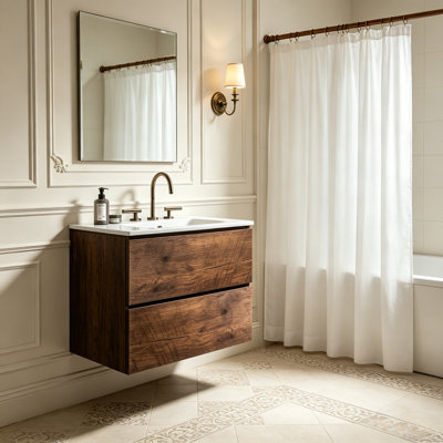 Wall Mounted Floating Bathroom Vanity With Ceramic Sink & Soft-Close Drawers