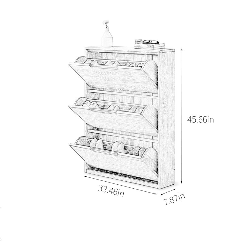 Armoire à chaussures en bois massif, Brun clair, 45.66" H x 33.46" W x 7.87" D