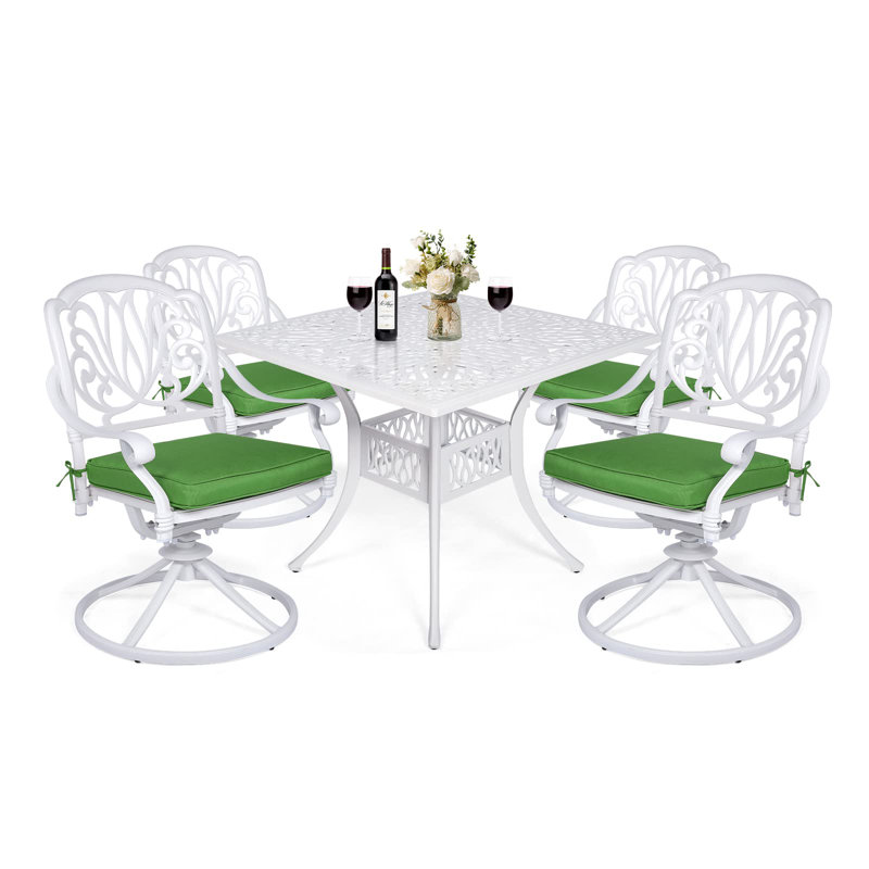4 - Person Patio Conversation Set with Cushions, Green/White