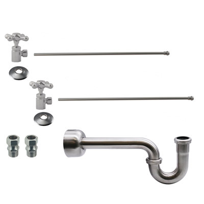 LA-Style Pedestal Sink Kit with P-Trap, Supply Lines, Flanges and Cross Handle Angle Stops