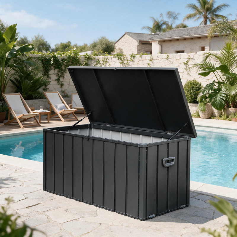 Coffre de terrasse à persiennes verrouillable Domi, H 33,1 po x l 54,3 po x P 29,2 po, Gris foncé
