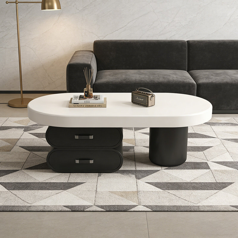 Table basse de rangement de luxe avec poignée en polyuréthane, 15.74" H x 51.18" L x 27.55" W, Blanc, Noir