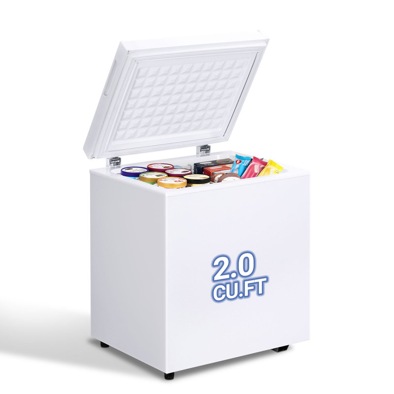 BacklD 2.0 Cubic Feet Chest Freezer with Removable Basket, Free Standing Top Open Door Compact Freezer with Adjustable Temperature for Home/Kitchen/Office/Bar, White