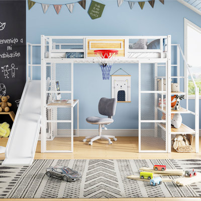 Full Metal Loft bed with Built-in Desk