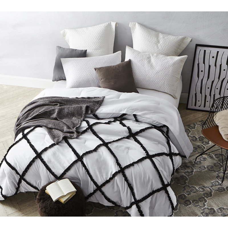 Gathered Ruffles Glam Baffle Box Stitch Comforter, Twin Comforter, Gray