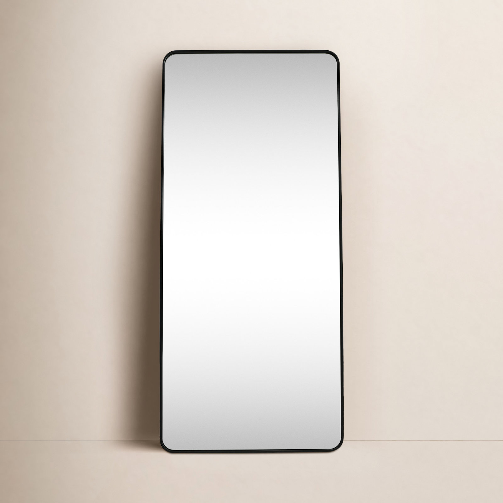 Sabine Metal Rounded Rectangle Floor Mirror, Black, 72" x 32"