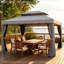Pavillon de terrasse, pavillon de jardin extérieur, auvent de patio multimode, pour se prélasser dans la cour, manger ou au bord de la piscine