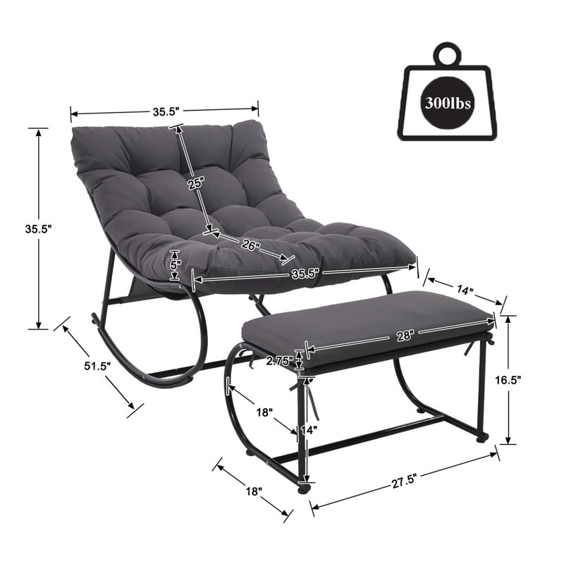 Ergonomic Removable Upholstered Rocking Chair With Upholstered Footstool, Outdoor Lounge Rocking Chair For Patio, Garden Set Of 2