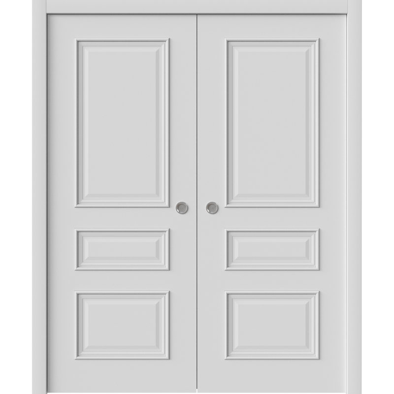 Portes coulissantes à double poche | Émail blanc IM33 1833 | Ensemble de quincaillerie de rail | Portes intérieures de chambre à coucher en bois massif