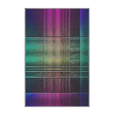 Tissé à la machine à carreaux, laine et polyester vert/rose/mauve Tapis décoratif