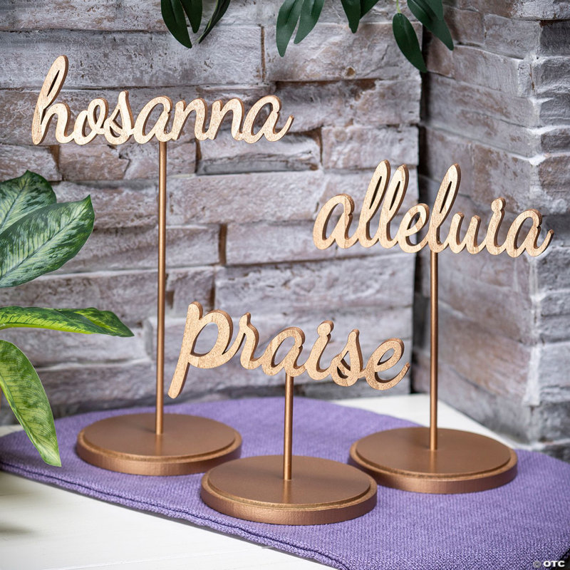 5 3/4 - 11 pouces signes de table de Pâques en bois avec phrase religieuse - 3 pièces