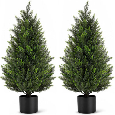 Set of 2, 3 Ft Artificial Topiary Cedar Trees, UV-Resistant Faux Evergreen Plants for Outdoor Porch and Patio Décor