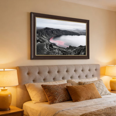 Art mural antique sur toile encadré doré pour le salon, la chambre à coucher, le bureau ou le vestibule - décoration murale décorative avec lac de montagne