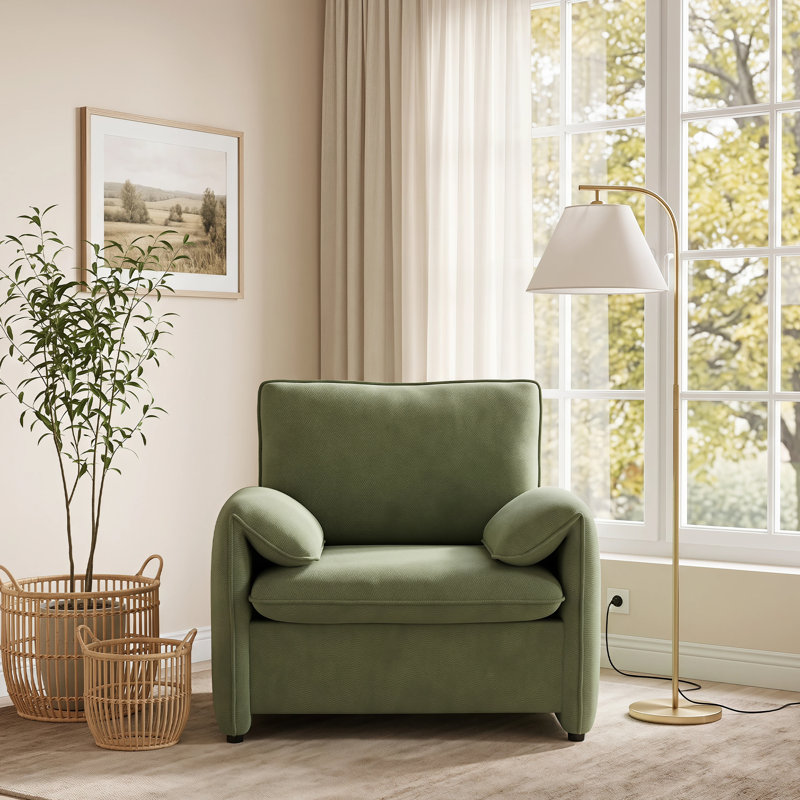Fauteuil d'appoint surdimensionné en chenille de 37 po de large avec méridienne rembourrée de style Mid-Century pour salon, vert