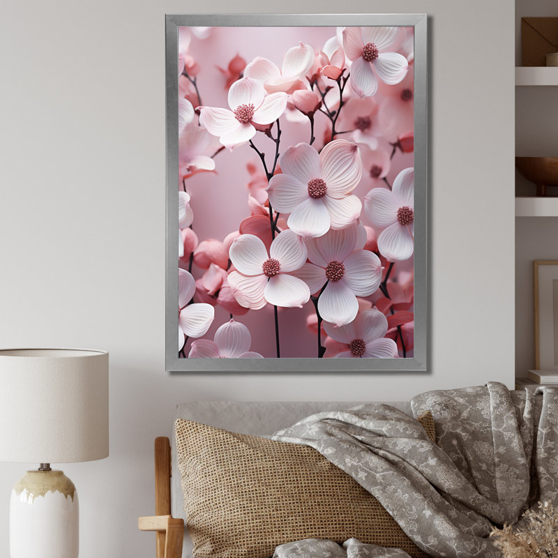 Rêve de cornouiller rose - imprimé, H 32 po x l 16 po x P 1 po, Cadre photo argenté