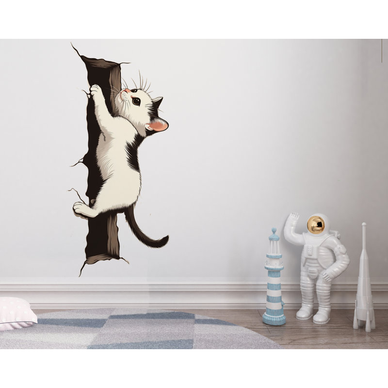 Black White Cat Wall Decal, Climbing Kitten Wall Sticker, Cute Cat Wall Art, Kids Room Decor, Nursery Wall Mural, Pet Lover Gift, 188Gm